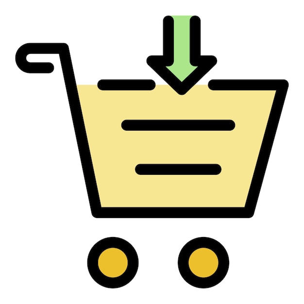 Descarga del icono del carrito de compras Esbozo de descarga del cartón de compras Icono vectorial de color plano aislado