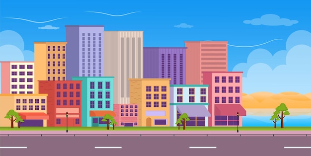 Vector una descarga de ilustración plana de fondo urbano de la ciudad