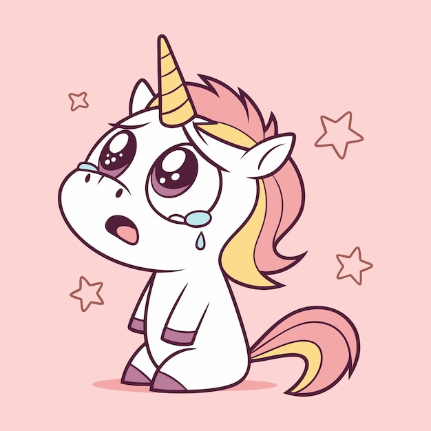 Descarga el lindo icono vectorial de dibujos animados de unicornio llorando Este concepto de diseño aislado Premium