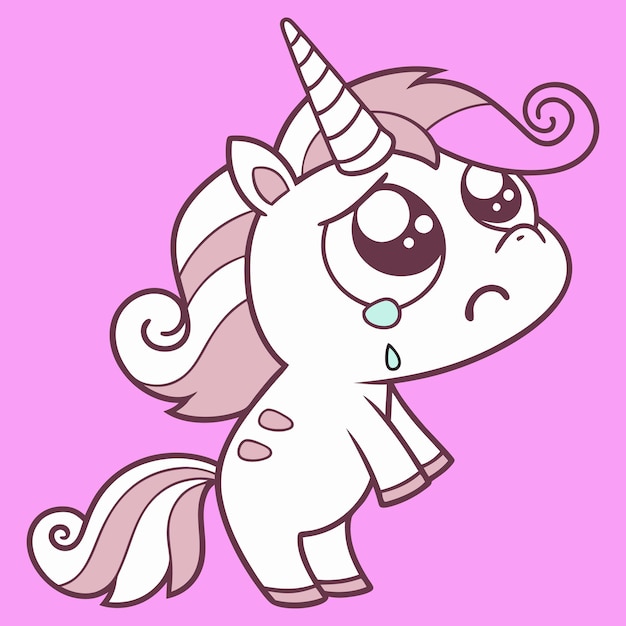 Descarga el lindo icono vectorial de dibujos animados de unicornio llorando Este concepto de diseño aislado Premium