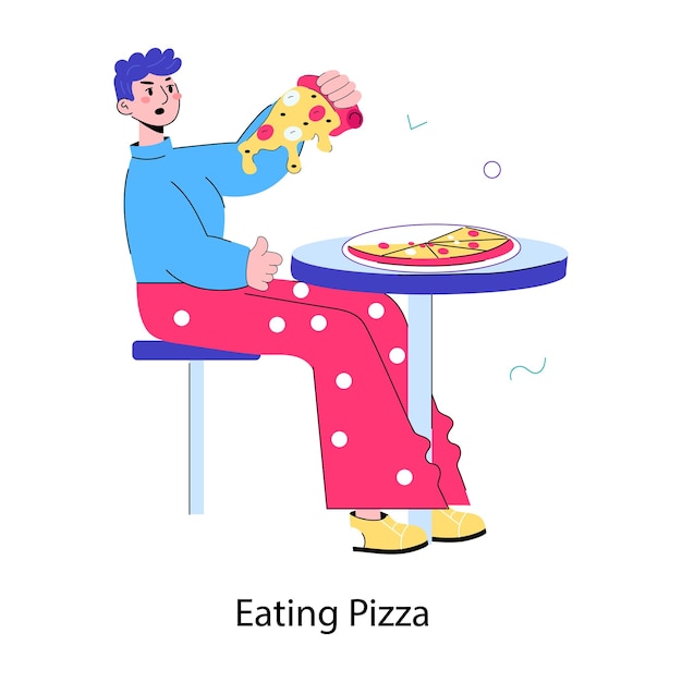 Vector descarga el mini dibujo de un hombre comiendo pizza