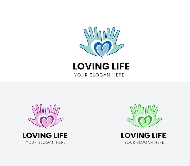 Descarga de plantillas gratuitas de diseño de logotipo médico de manos de amor