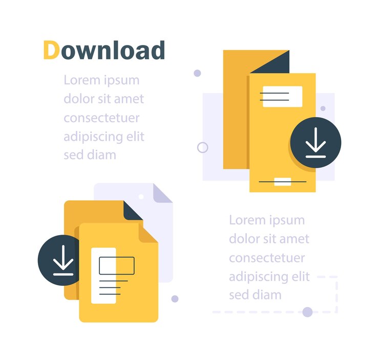 Vector descargando el elemento de concepto de progreso del archivo para la infografía de interfaz de usuario de estado vacío de la página de destino