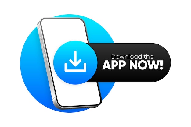 Vector descargar la aplicación ahora banner con el teléfono inteligente en la mano descargar nuestra aplicación en la tienda en línea ui diseño