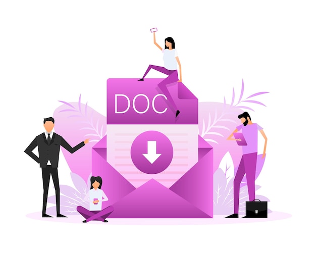 Descargar archivo doc grupo de personas con documento doc vector isométrico vector icono