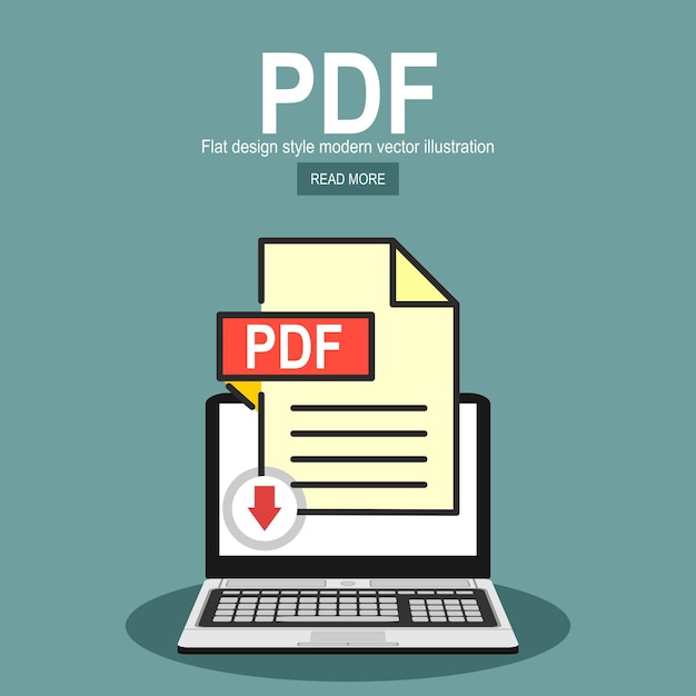 Descargar botón PDF en la pantalla del portátil. Descargando el concepto de documento.