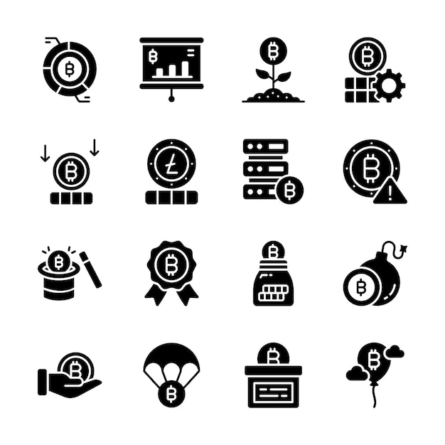 Descargar colección moderna que muestra iconos de glifos de comercio de criptomonedas