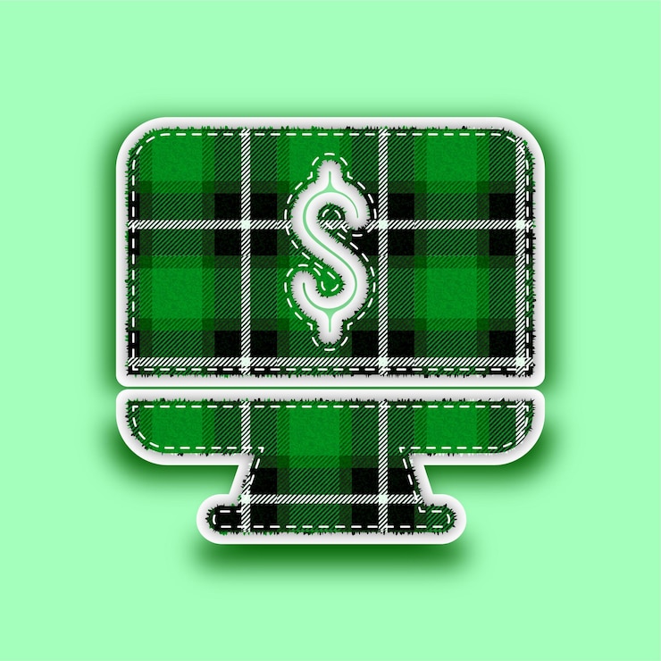 Vector descargar computadora vectorial de patrón verde en relieve sin costuras e icono de dólar con fondo editable