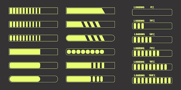 Descargar conjunto de iconos vectoriales Elementos que cargan formas de progreso en estilo futurista Ilustración vectorial