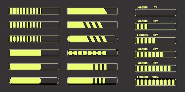 Descargar conjunto de iconos vectoriales elementos que cargan formas de progreso en estilo futurista ilustración vectorial