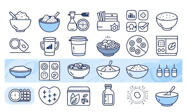 Descargar desayuno avena y cereales trazo editable contorno íconos negros vector de configuración