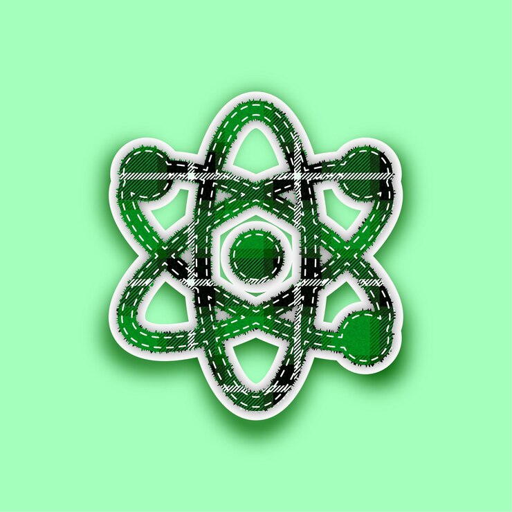 Vector descargar icono de átomo vectorial de patrón verde en relieve sin costuras con fondo editable