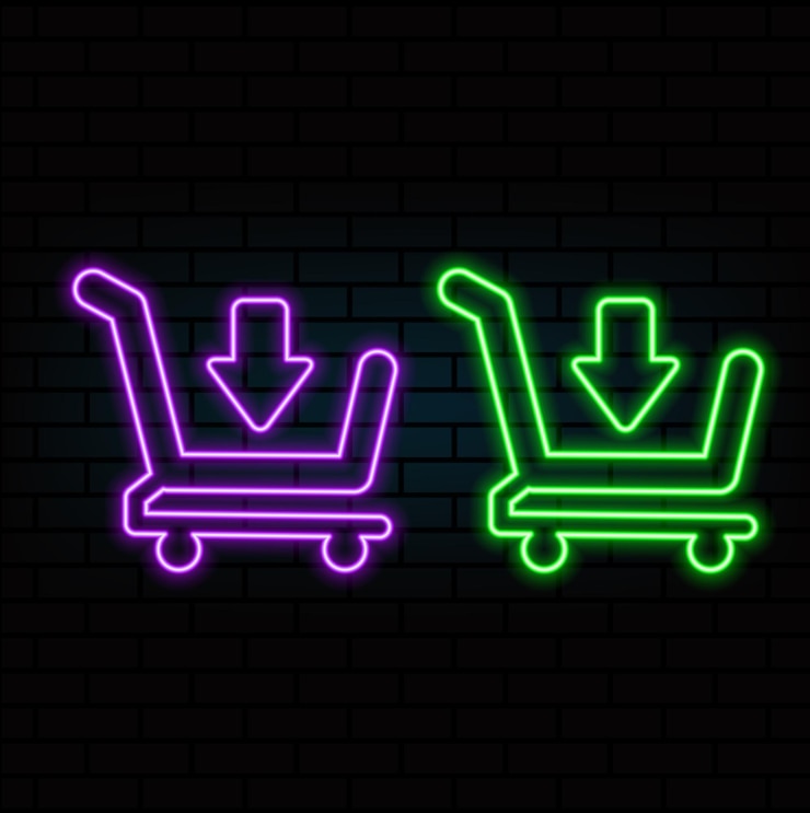 Vector descargar icono de carrito de compras vector para el comercio electrónico y productos digitales icono neon5