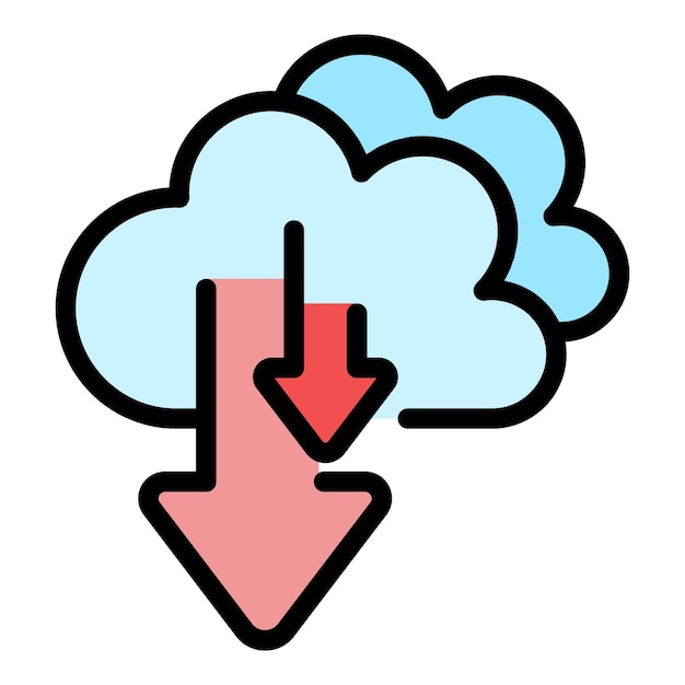 Descargar icono de nube de datos Contorno de descarga de icono vectorial de nube de información Color plano aislado