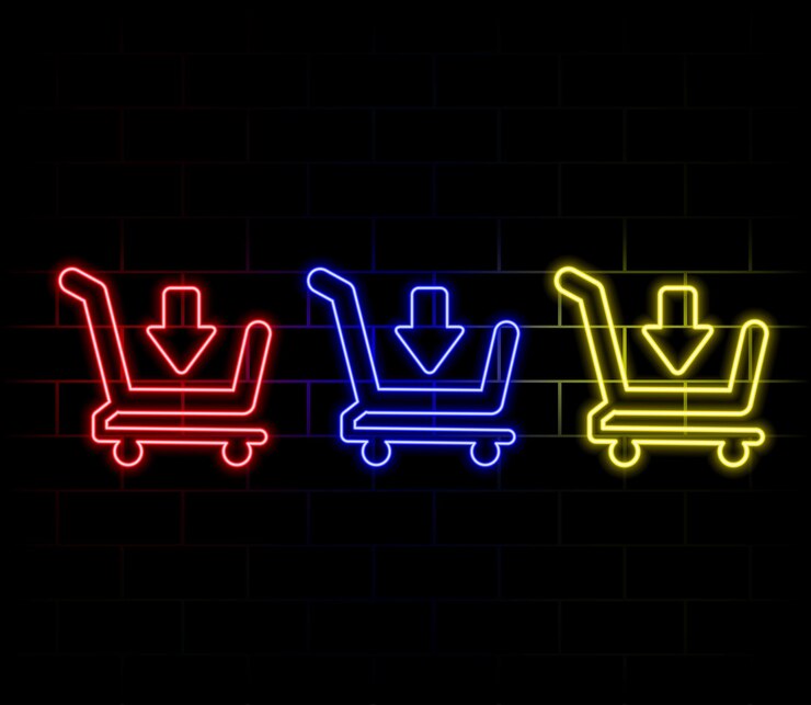 Vector descargar icono vector de carrito de compras para comercio electrónico y productos digitales icono neon2