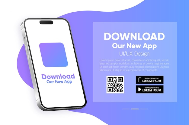 Descargar nuestra aplicación Banner publicitario Mockup de teléfono Aplicación para móviles Interfaz de usuario de pantalla vacía y diseño UX Vector