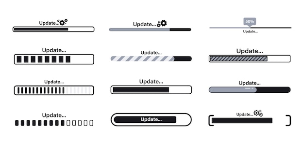 Descargue, actualice y actualice la barra o los indicadores del sistema. Actualice el icono de progreso de la aplicación para gráficos, diseño web, aplicación o software. Proceso o estado de carga o descarga