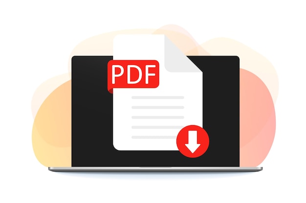Descargue el archivo de icono PDF con la etiqueta en la computadora de la pantalla. Descargando el concepto de documento.
