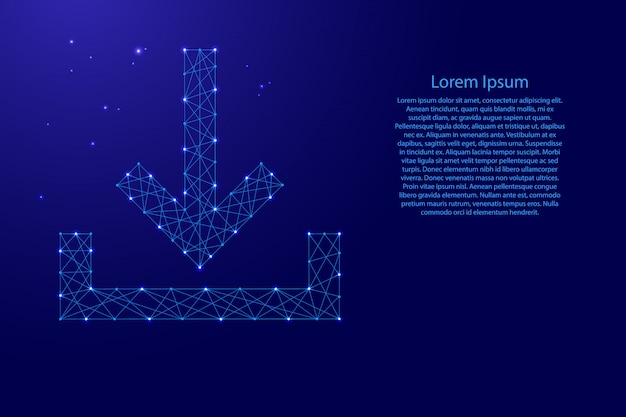 Descargue el icono de signo de líneas azules poligonales futuristas y estrellas brillantes para pancarta, póster, tarjeta de felicitación.