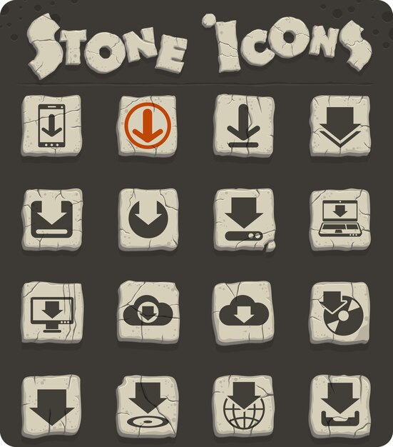 Descargue iconos vectoriales en bloques de piedra en el estilo de la edad de piedra para el diseño web y de interfaz de usuario