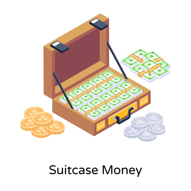 Descargue la ilustración isométrica premium del dinero de la maleta