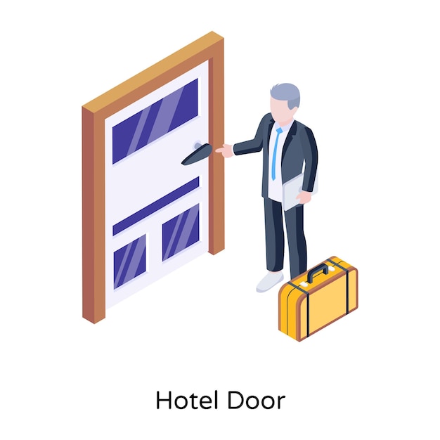 Vector descargue la ilustración isométrica premium de la puerta del hotel.