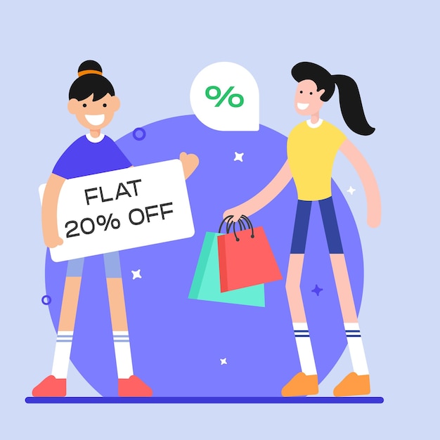Descargue la ilustración plana premium de la oferta de descuento