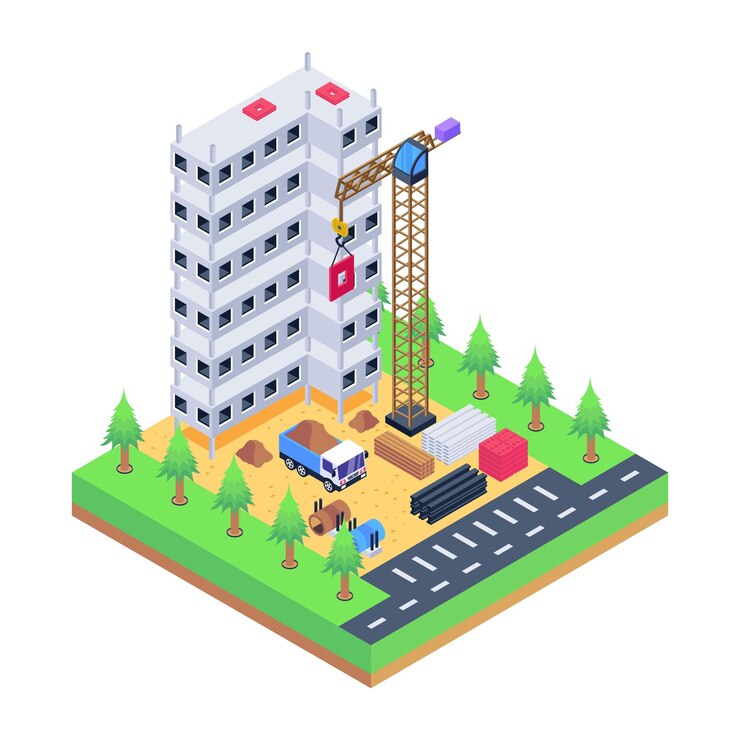 Vector descargue esta increíble ilustración isométrica del edificio de construcción.