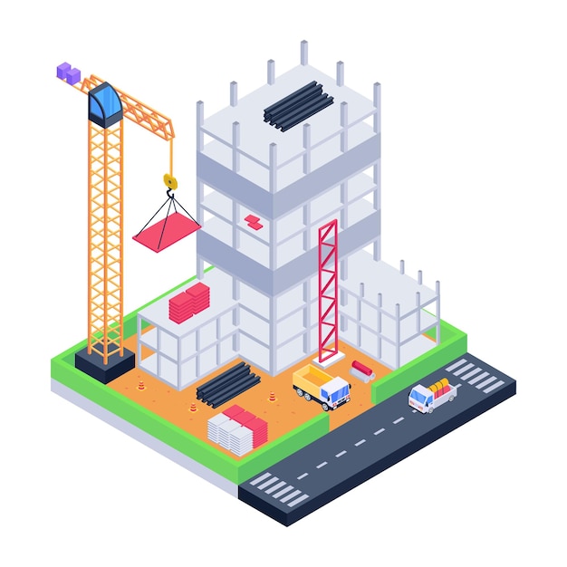Descargue esta increíble ilustración isométrica del edificio de construcción.