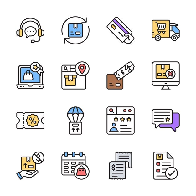 Descargue nuestra colección premium de iconos de líneas de compras y entregas