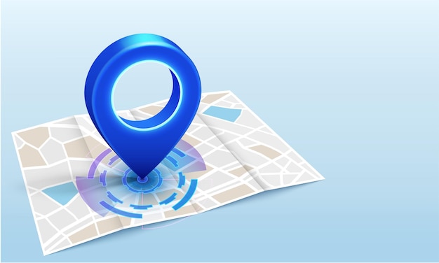 Vector descenso de color azul de navegación gps en mapa de papel con diseño de hud