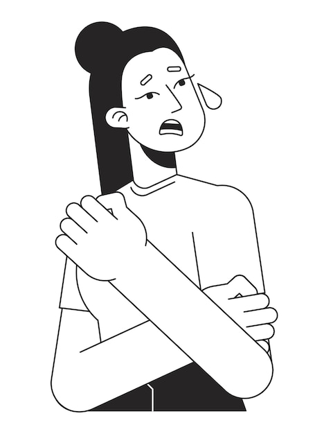 Desconcertado joven con cuenco corte de pelo línea plana vector monocromático cabeza de personaje