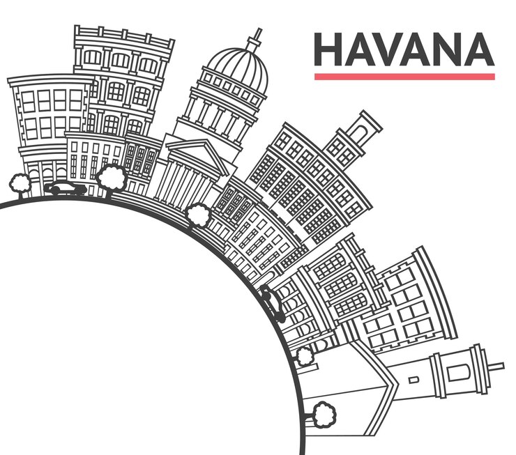 Vector describir el horizonte de la ciudad de la habana cuba con edificios históricos y espacio de copia aislado en el paisaje urbano blanco de la havana con puntos de referencia