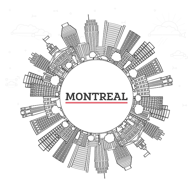 Describir el horizonte de la ciudad de Montreal, Canadá, con edificios modernos y espacio de copia Isolado en ilustración blanca El paisaje urbano de Montreal con puntos de referencia