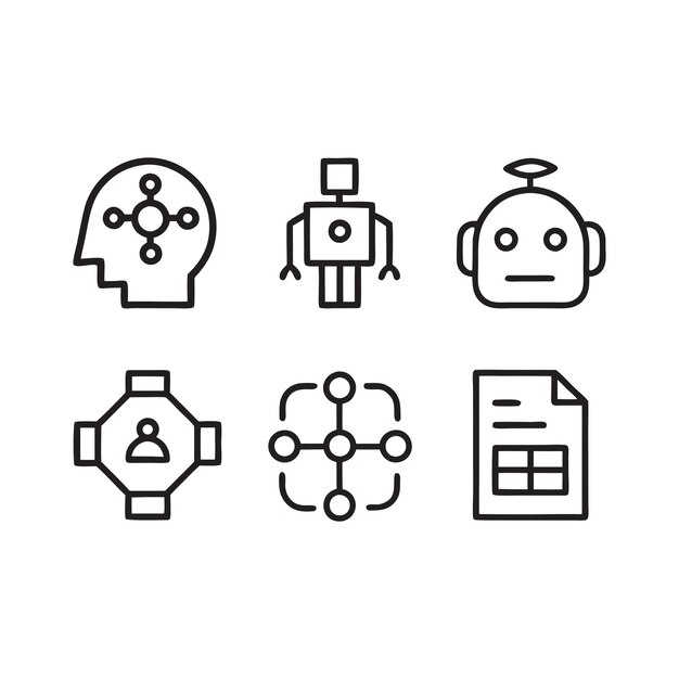 Describir los íconos de la inteligencia artificial y el aprendizaje automático para las innovaciones tecnológicas