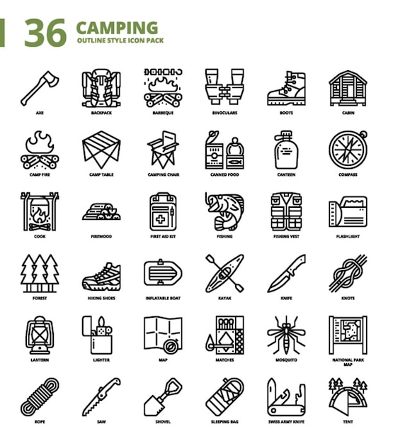 Descripción del conjunto de iconos de acampada