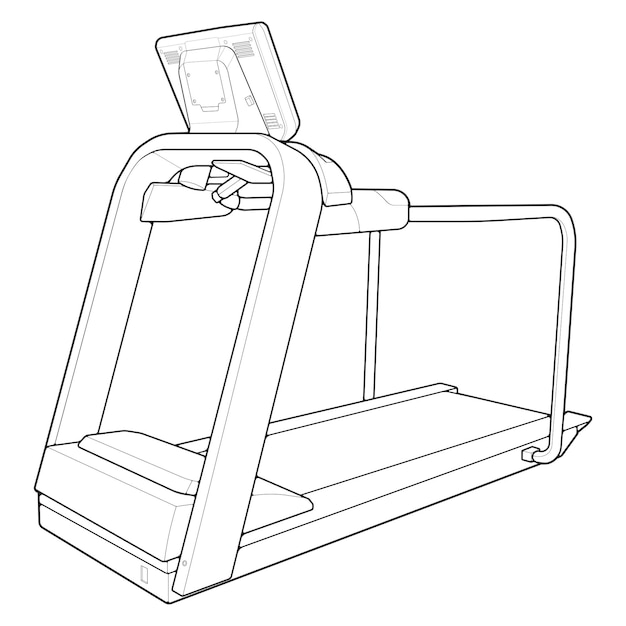 Descripción Máquina de correr en cinta de correr Máquinas de fitness, cardio y musculación Equipos para el gimnasio Concepto de entrenamiento y entrenamiento Ilustración vectorial