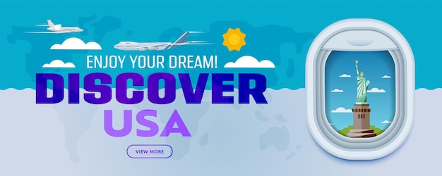 Descubrir EE. UU. Viajar por el mundo en avión Tema de turismo y vacaciones