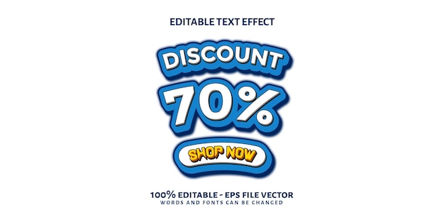 Descuento de 70 Efecto de texto 3D Editable Efecto de texto Banner Promo Vector Premium