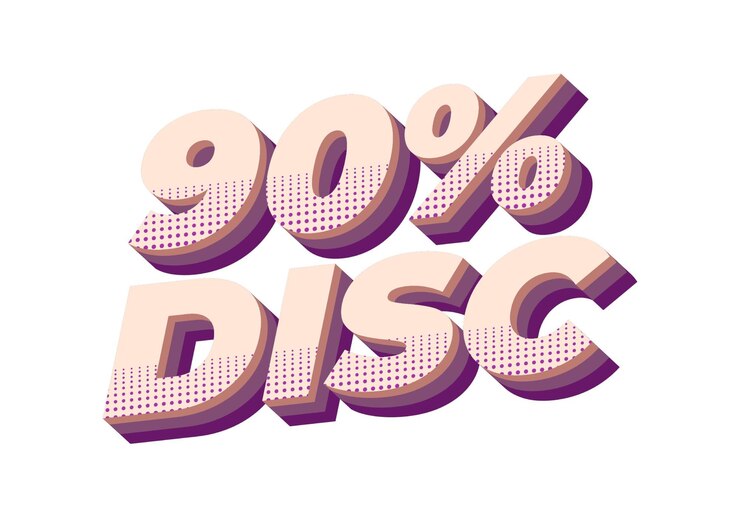 Vector descuento del 90 por ciento efecto de texto en estilo 3d con colores llamativos