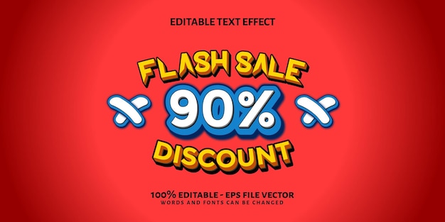 Descuento 90 Efecto de texto 3D Editable Efecto de texto Banner Promo Vector Premium