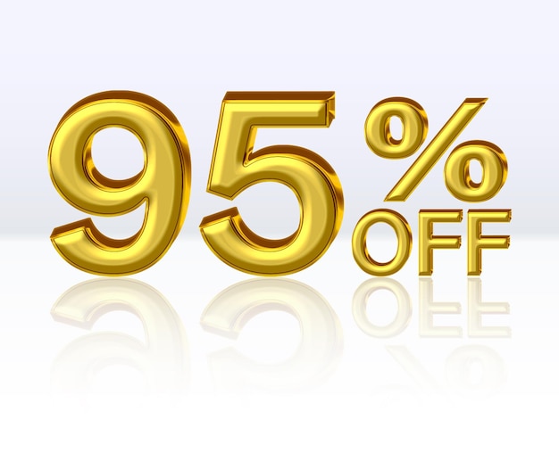 Descuento del 95 por ciento Números dorados con signo porcentual Ilustración vectorial de oferta especial