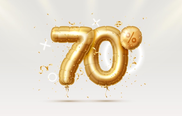 descuento composición creativa d símbolo de venta de oro con objetos decorativos globos en forma de corazón