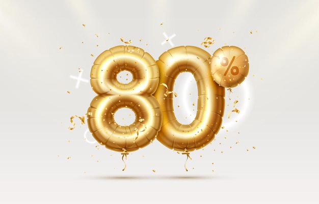 descuento composición creativa d símbolo de venta de oro con objetos decorativos globos en forma de corazón