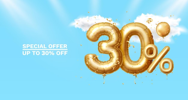 Descuento de descuento composición creativa d símbolo de venta de oro con objetos decorativos globos en forma de corazón ...