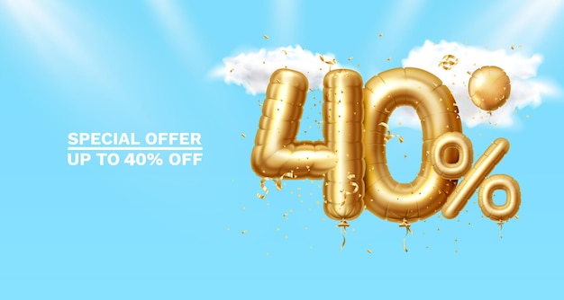 Descuento de descuento composición creativa d símbolo de venta de oro con objetos decorativos globos en forma de corazón ...