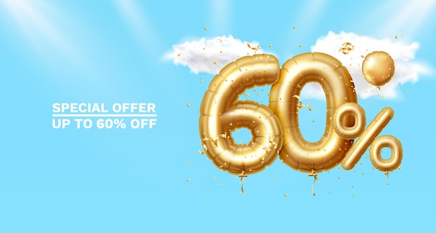 Descuento de descuento composición creativa d símbolo de venta de oro con objetos decorativos globos en forma de corazón ...