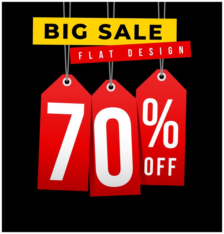 Descuento especial consigue un 70 por ciento de descuento y diseño plano