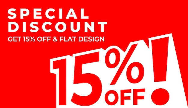 Descuento especial obtener un 15 por ciento de descuento diseño plano y perspectiva