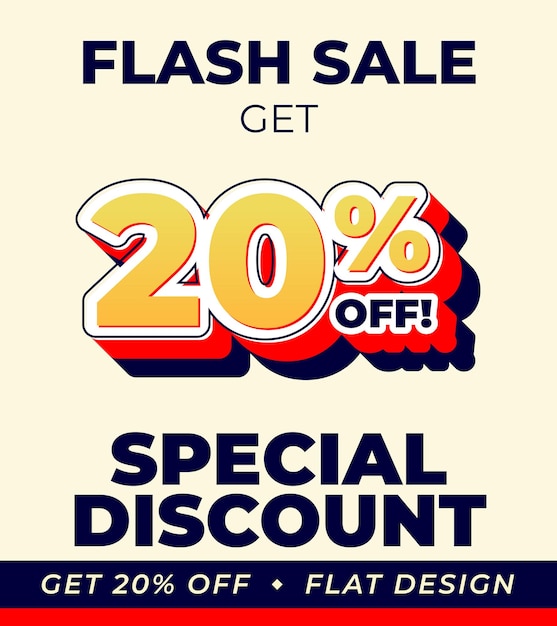 Descuento especial obtener un 20 por ciento de descuento diseño plano y perspectiva